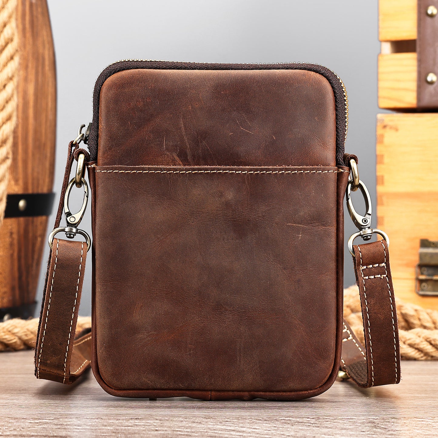 Men's Crazy Horse Leather Large Capacity Clutch Men's Messenger Bags