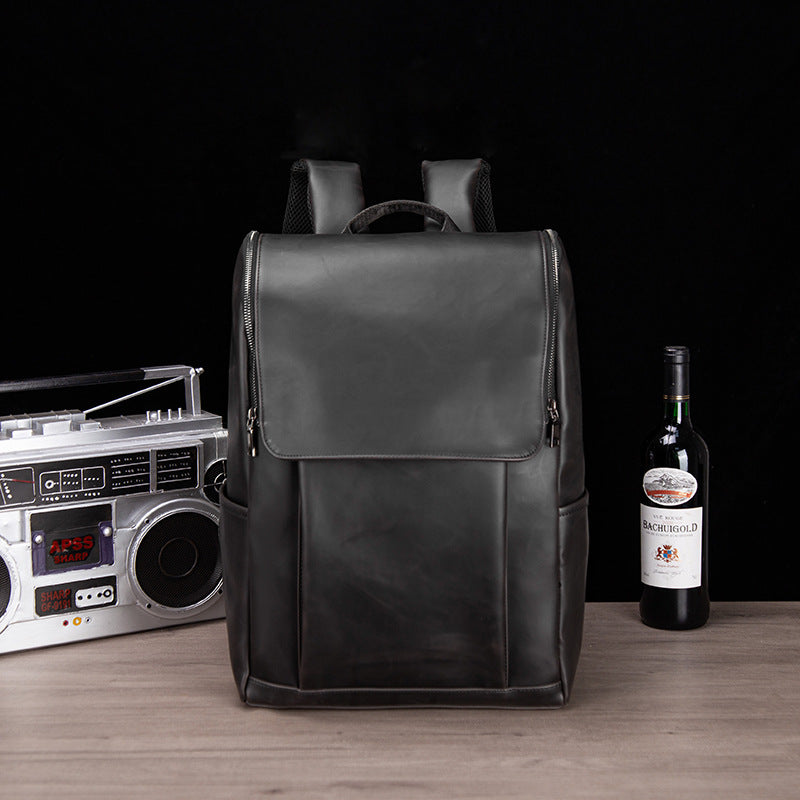 Men's Crazy Horse Leather Male Korean Style Fashion Leisure Backpacks