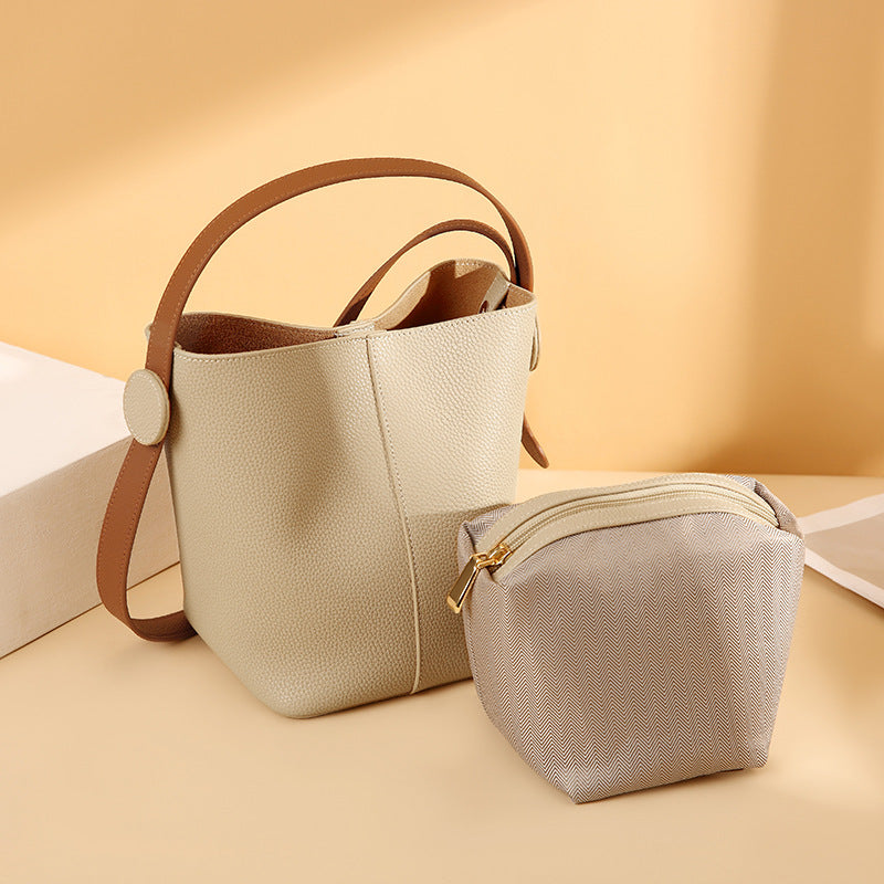 Women's First Layer Leather Simple Son Mother Bucket Bags