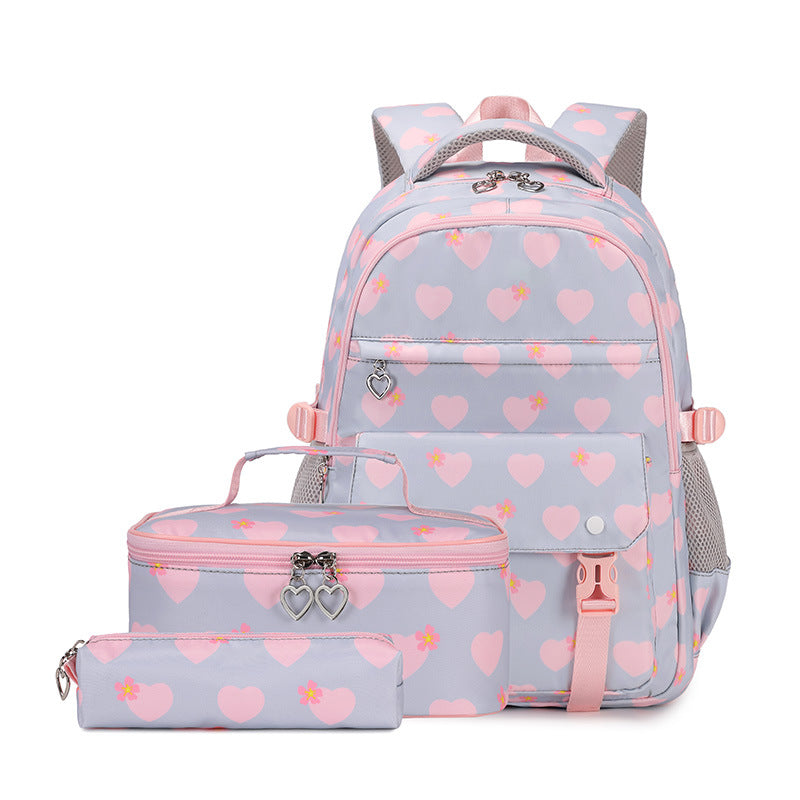 Female With Hearts Printed Macaron Three-piece Backpacks