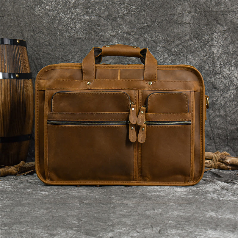 Men's Leather Crazy Horse Large Capacity For Men's Handbags