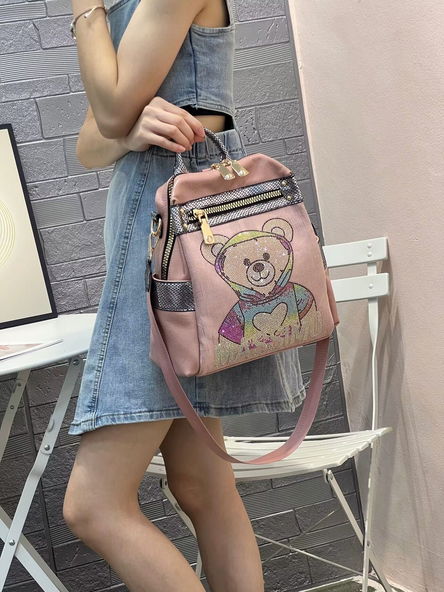 Women's Western Style Contrast Color Colorful Crystals Backpacks