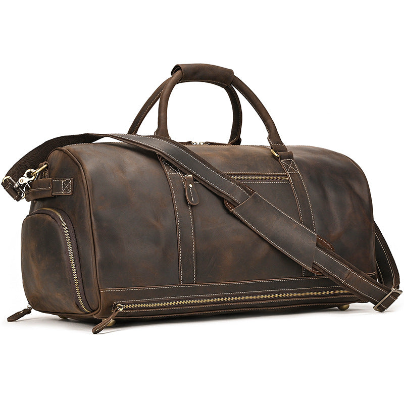 Men's Crazy Horse Leather With Shoe Position Travel Bags