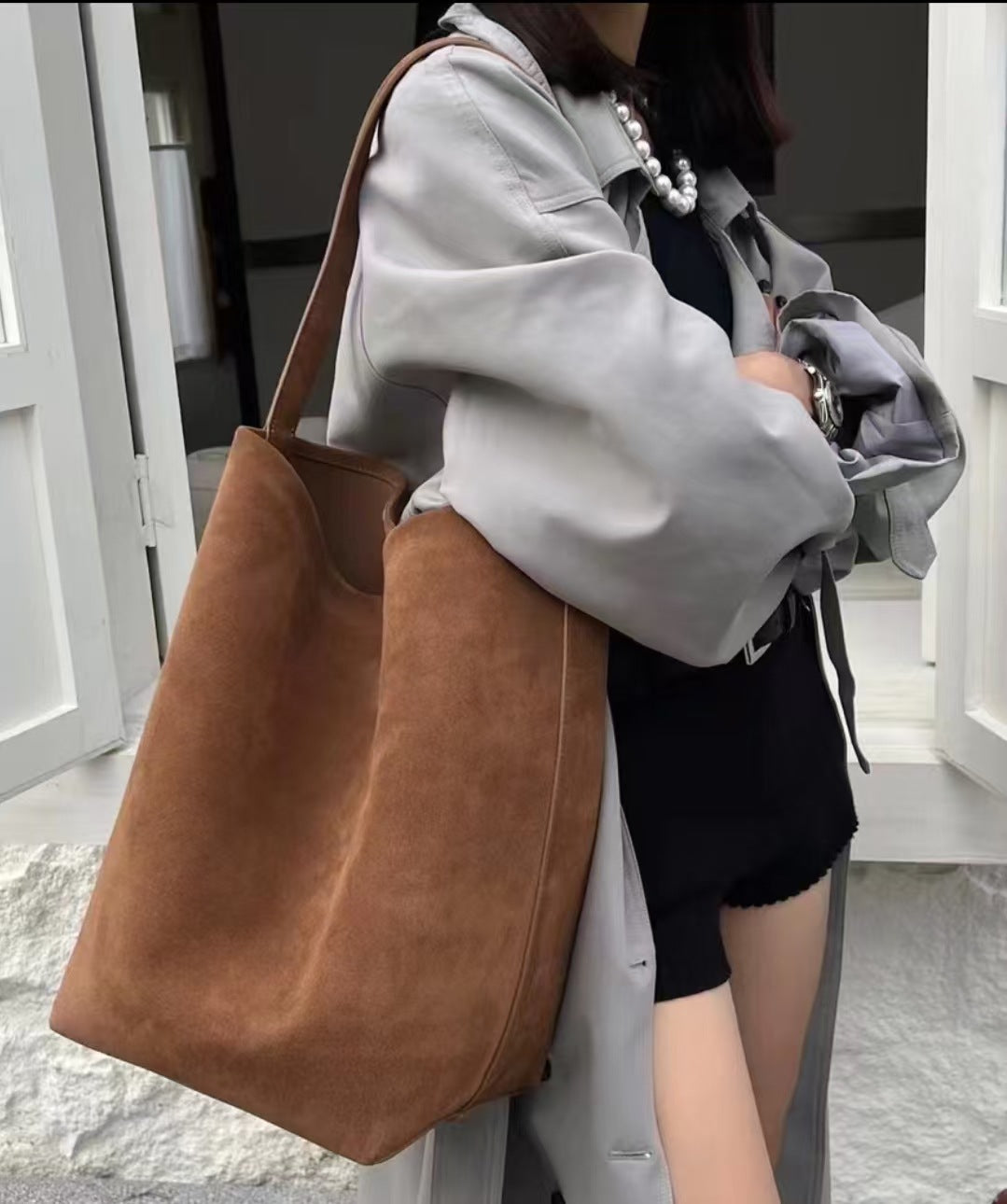 Women's Suede Light Winter Style Avocado Green Bucket Bags