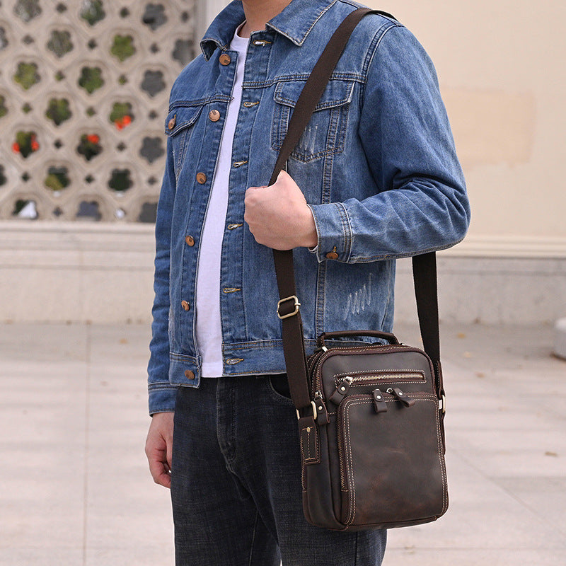 Men's Crazy Horse Leather Large Capacity Retro Men's Shoulder Bags