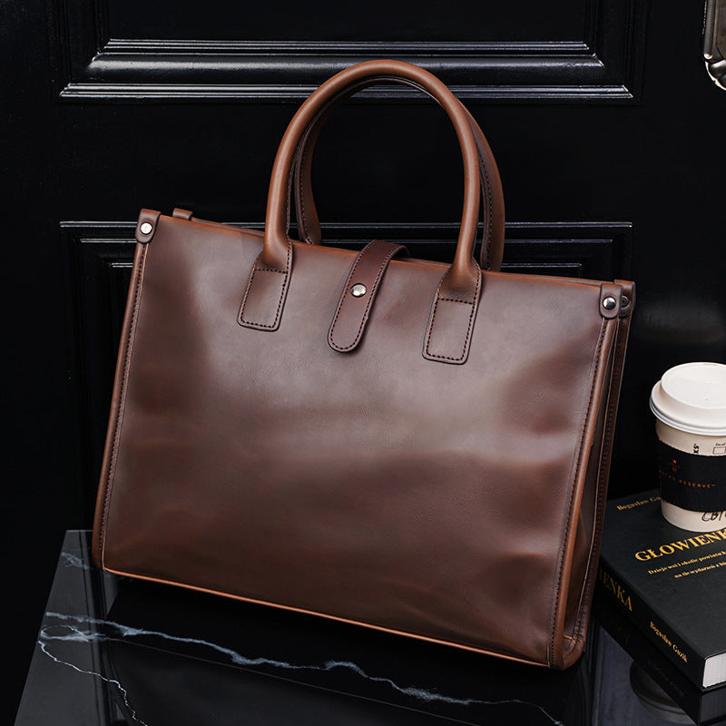 Men's Crazy Horse Leather Retro Leisure Business Men's Shoulder Bags