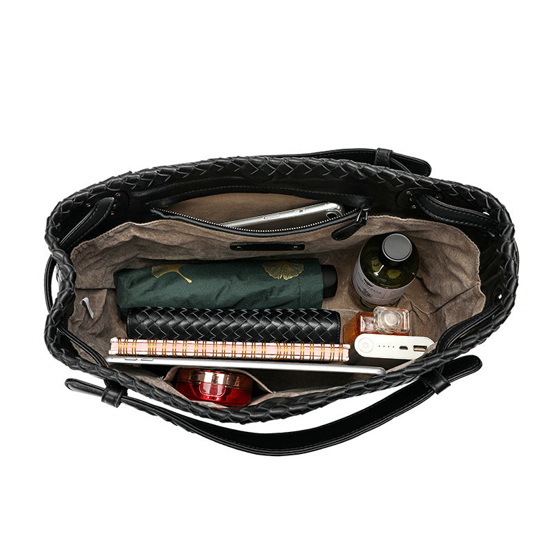 Women's Large Capacity Leather Lambskin Woven Size Bags