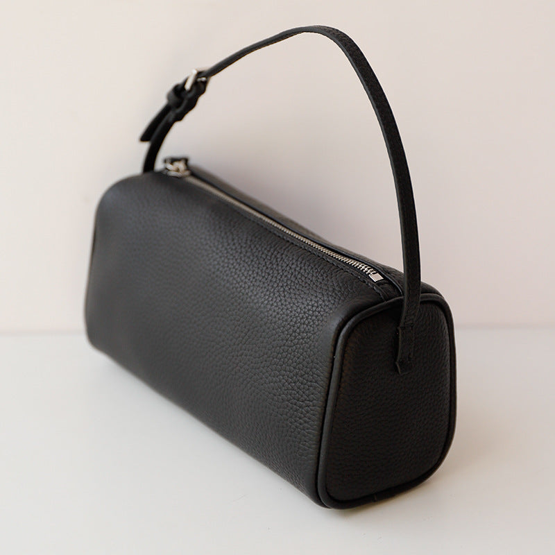 Layer Cowhide Underarm Cylindrical Pouch Pencil Box Bags