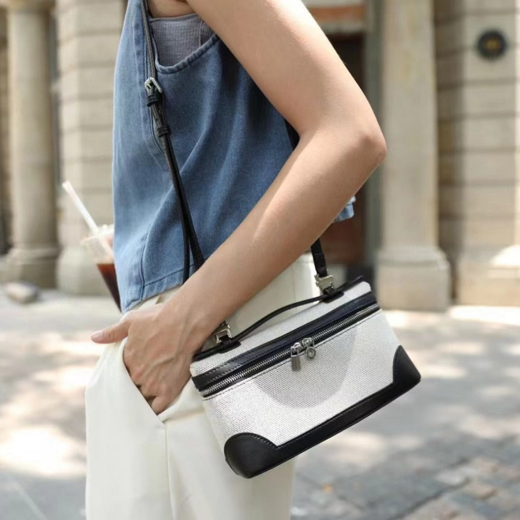Women's Leather Box Color Collision Design Hand Crossbody Bags