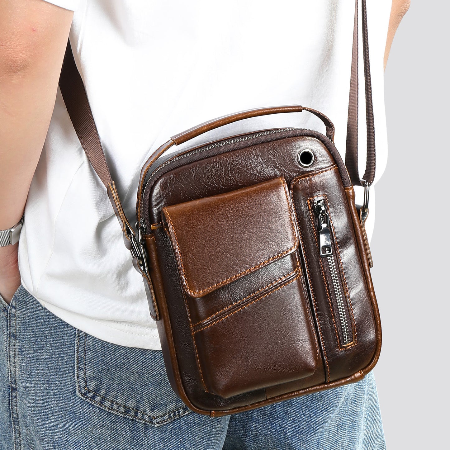 Men's Layer Cowhide Light Luxury Business Commute Men's Messenger Bags