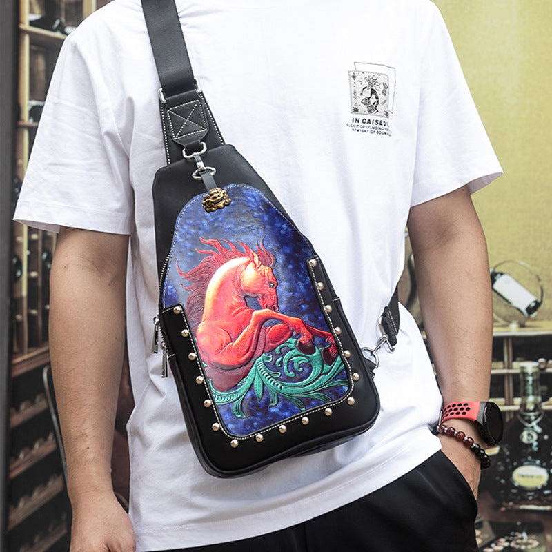 Men's Leatherworker Slanted Leather Large Capacity Fashion Minority Men's Chest Bags