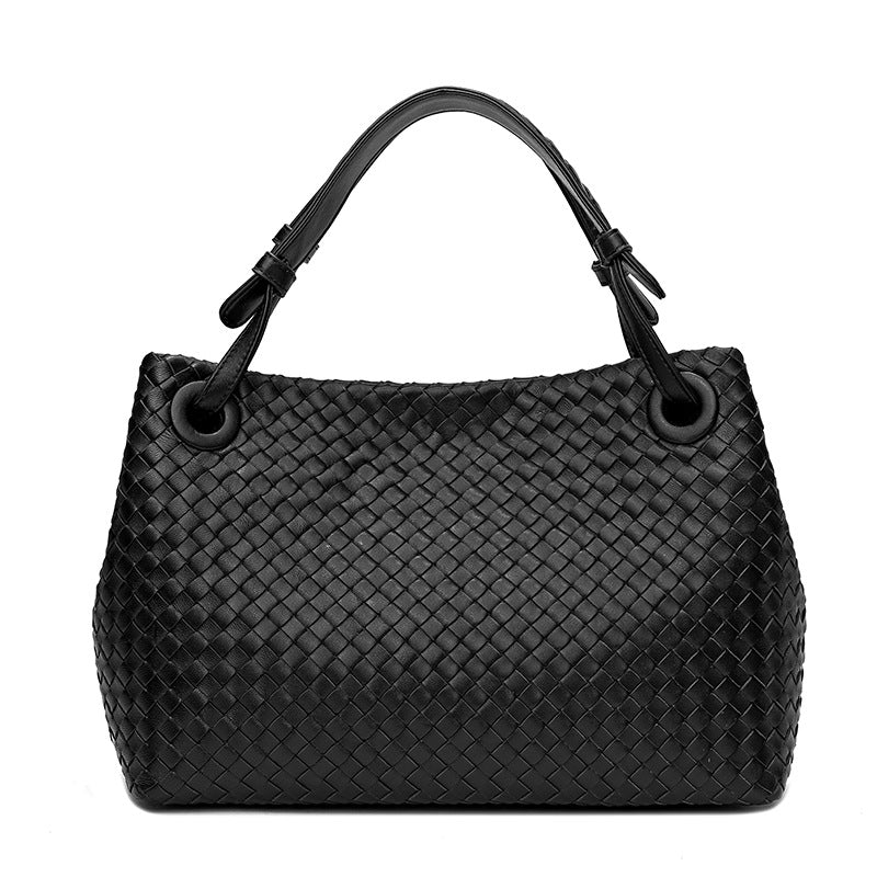 Women's Large Capacity Leather Lambskin Woven Size Bags