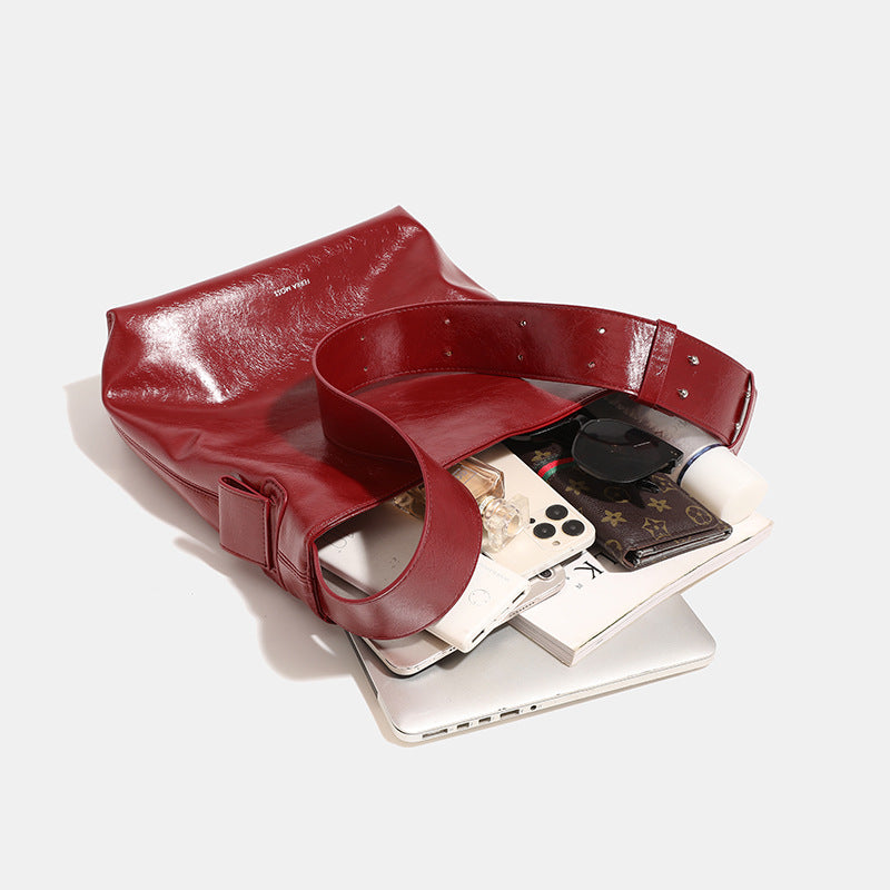 Design Oil Wax Leather Hobo Red Tote Bags
