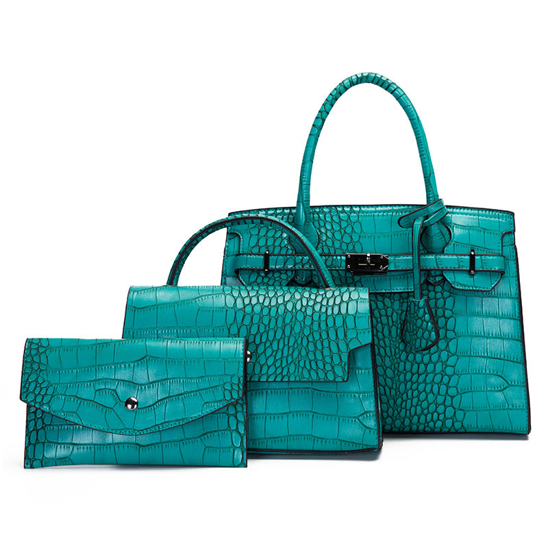 Women's Vintage Crocodile Pattern Three-piece Set Large Handbags