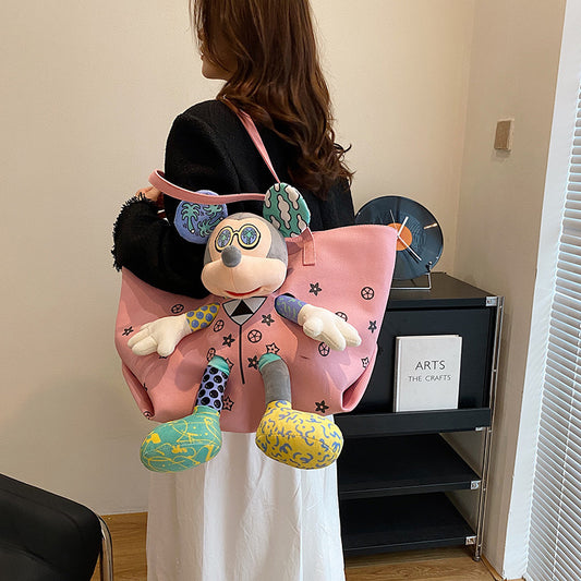 Women's Doll Large Capacity Fashion Canvas Contrast Color Middle School Students' Schoolbags