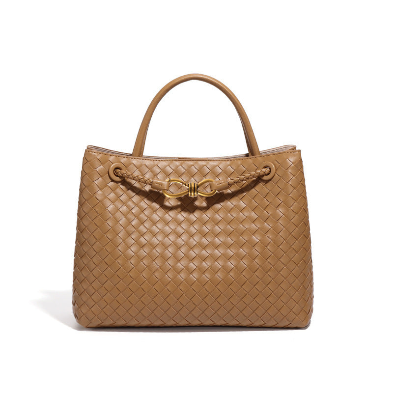 Women's Style Metal Cord Fastener Woven Large Handbags