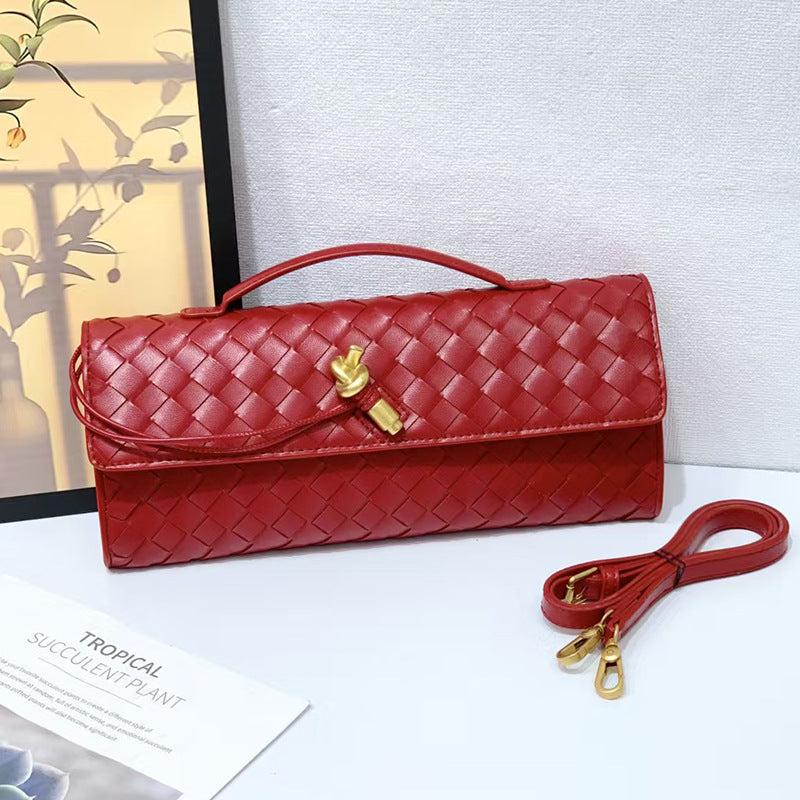Women's Genuine Leather Baguette Woven Underarm Niche Backpacks