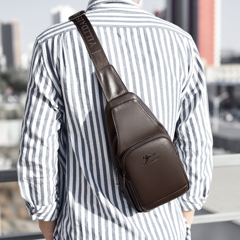 Men's First Layer Cowhide Tide Kangaroo Leisure Men's Chest Bags