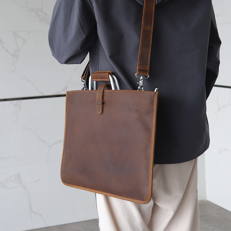 Men's Horse Leather Horizontal Business File Vintage First Men's Handbags