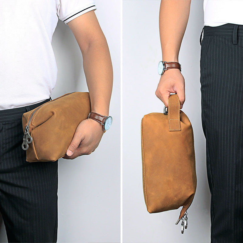 Leather Toiletry Cowhide Large Capacity Solid Cosmetic Bags