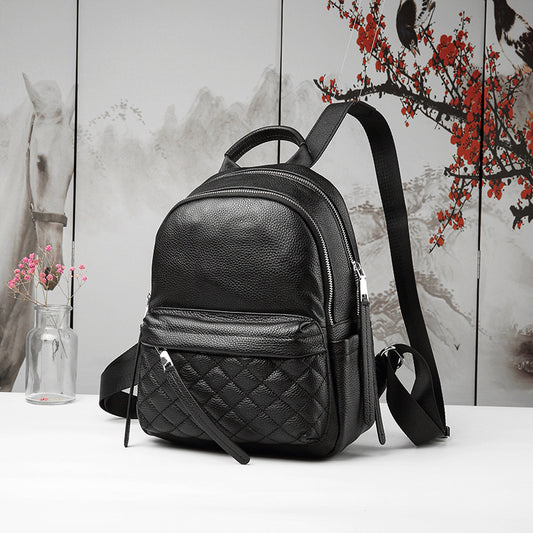 Women's Leather Fashion Large Capacity Rhombus Commuter Backpacks