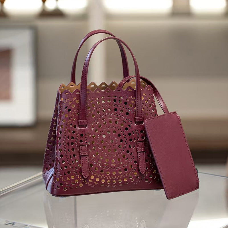Wave Hollow Carved Calfskin Long Strap Crossbody Bags