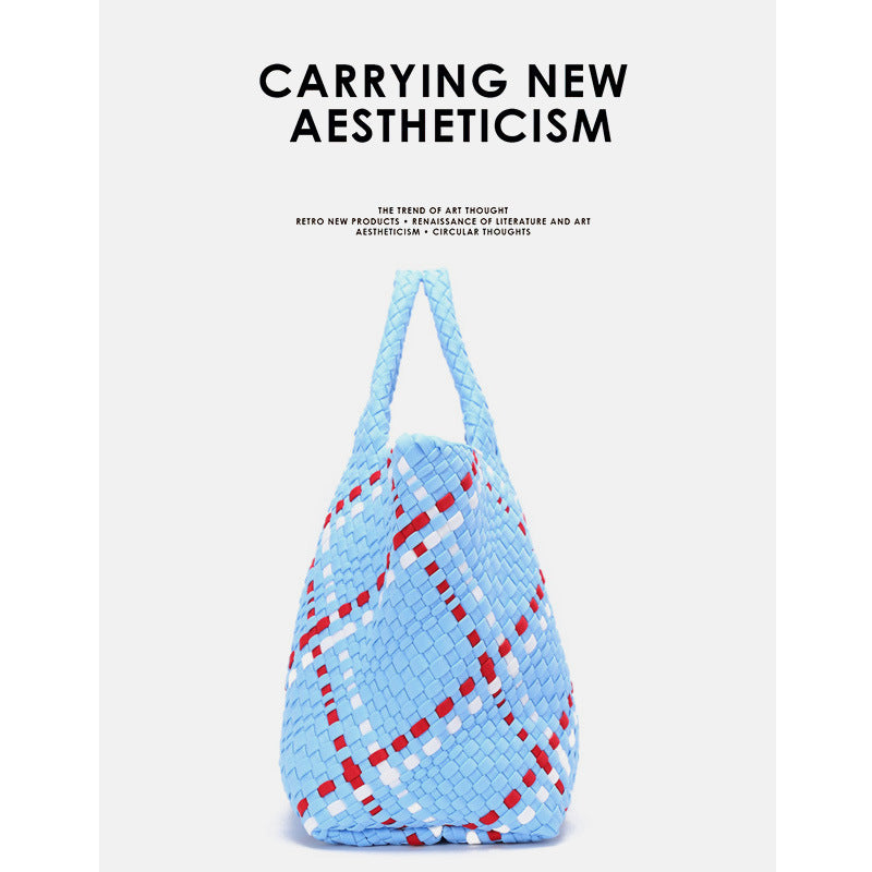 Women's Korean Fashion Woven Contrast Color Handbags