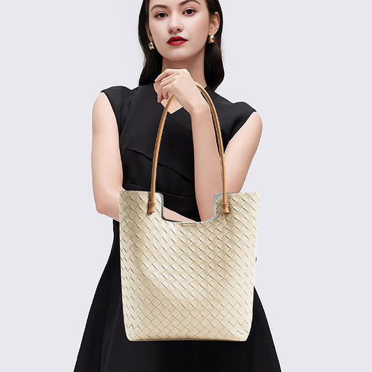 Women's Cowhide Large Capacity High-grade Woven Fashion Shoulder Bags