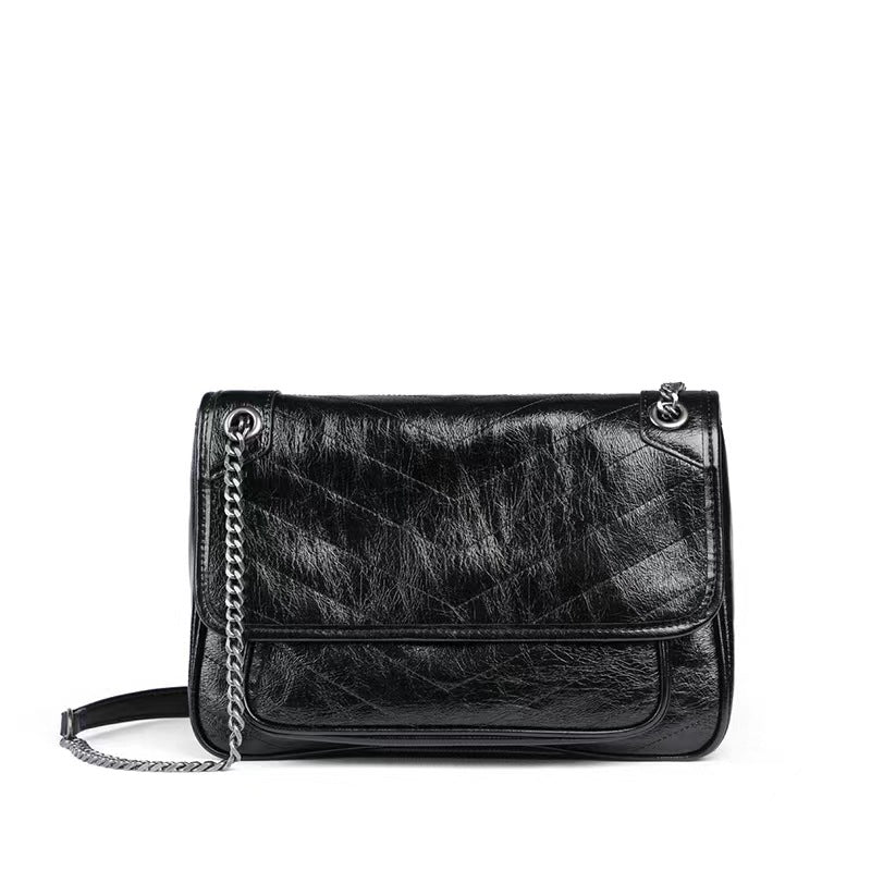 Women's Crack First Layer Cowhide Vintage Chain Shoulder Bags