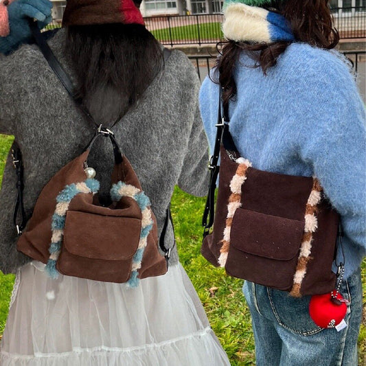 Women's Lamb Wool Single Two Shoulders Adjustable Shoulder Bags