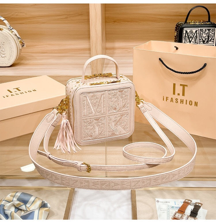 Women's High-grade Leather Embroidered Portable Box Fashion Crossbody Bags