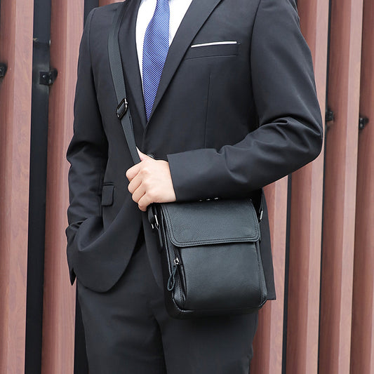 Men's Autumn Korean Black First Layer Cowhide Men's Shoulder Bags