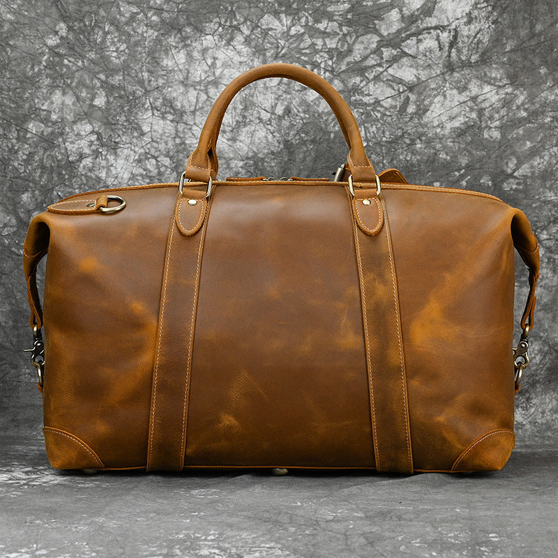 Men's Large Capacity Leather Crazy Horse Expandable Travel Bags