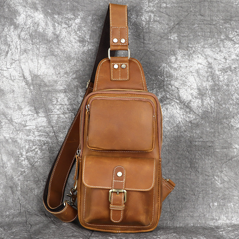 Men's Crazy Horse Leather Genuine Retro First Men's Chest Bags