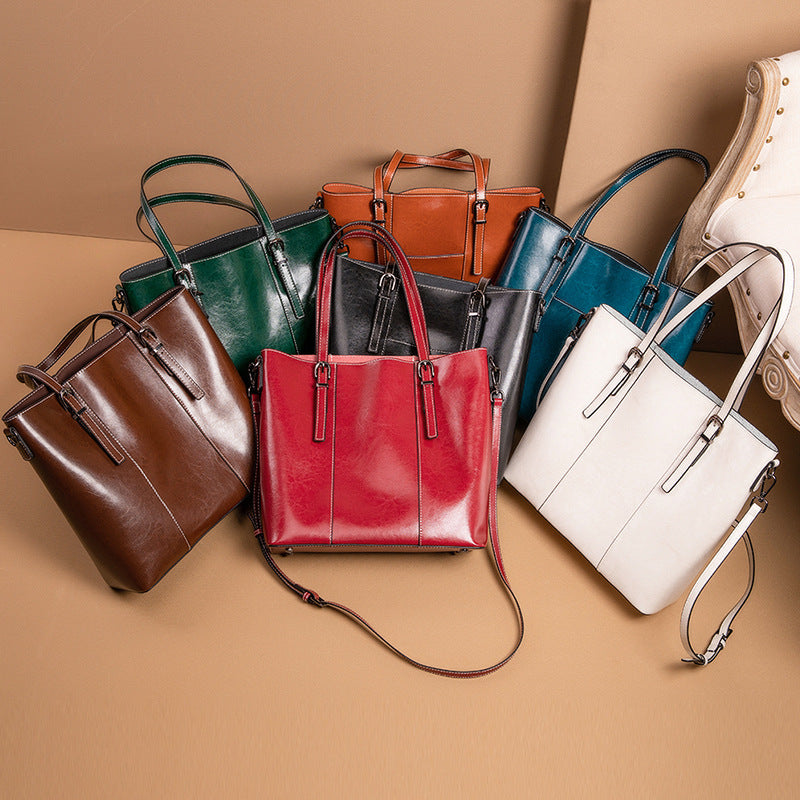 Women's Genuine Leather Large Retro Capacity Totes Shoulder Bags