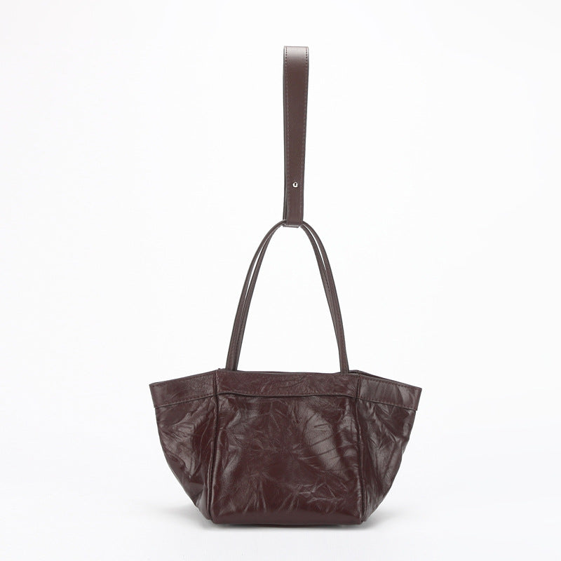 Women's Basket Leather Niche Fashionable Pleated Tip Handbags