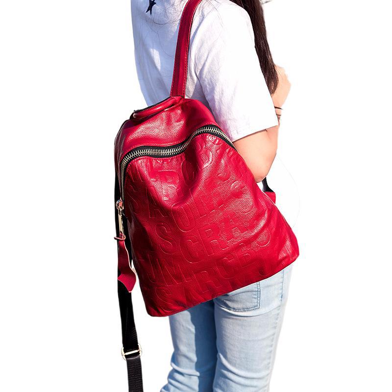 Women's Popular First Layer Leather Simple Backpacks