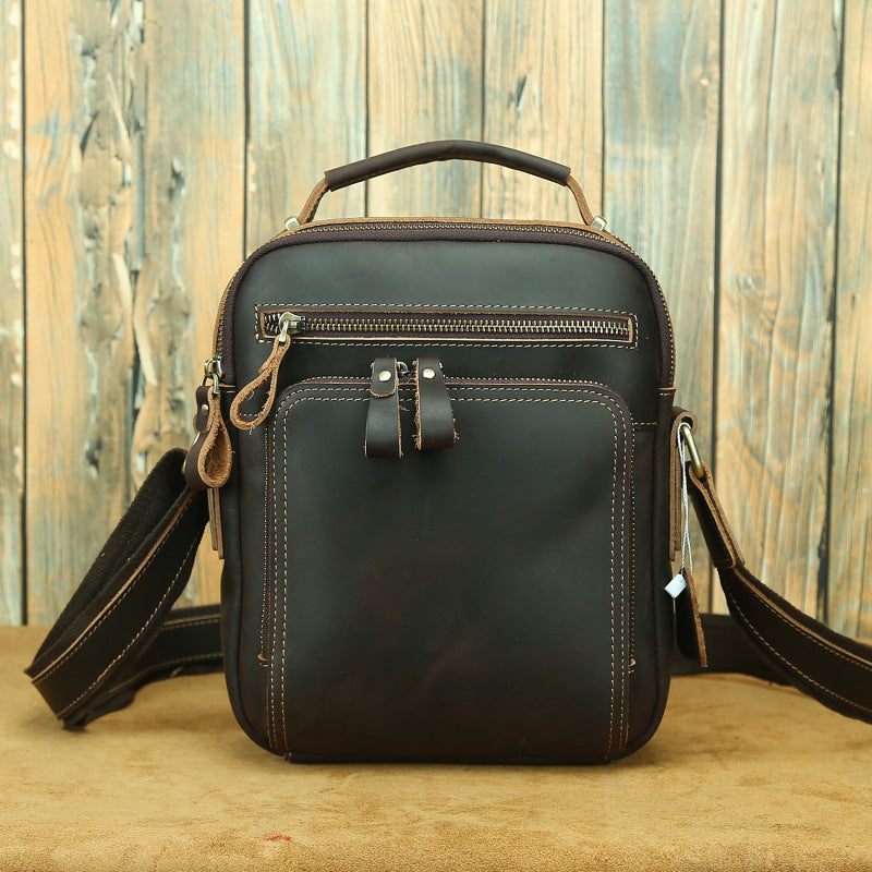 Men's Leather Retro Crazy Horse Multifunctional First Men's Shoulder Bags