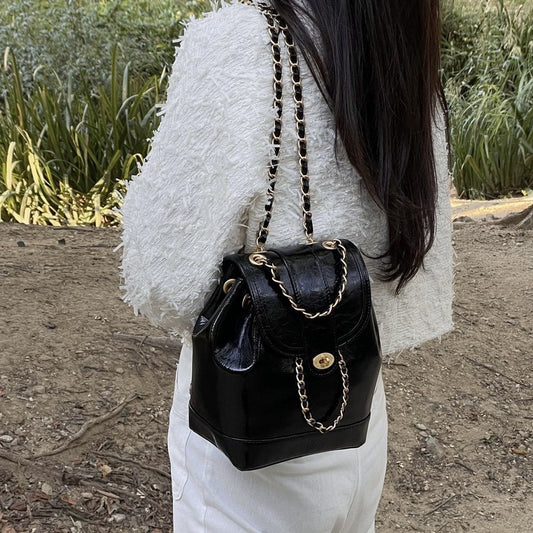 Niche Cowhide Chain Christmas Red Classic Backpacks