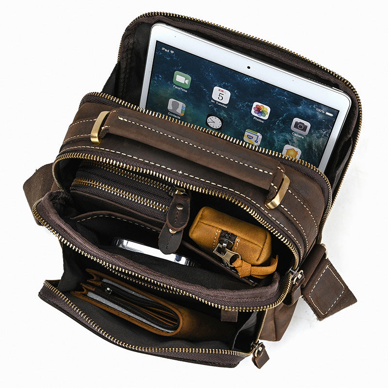 Men's Crazy Horse Leather Large Capacity Retro Men's Shoulder Bags