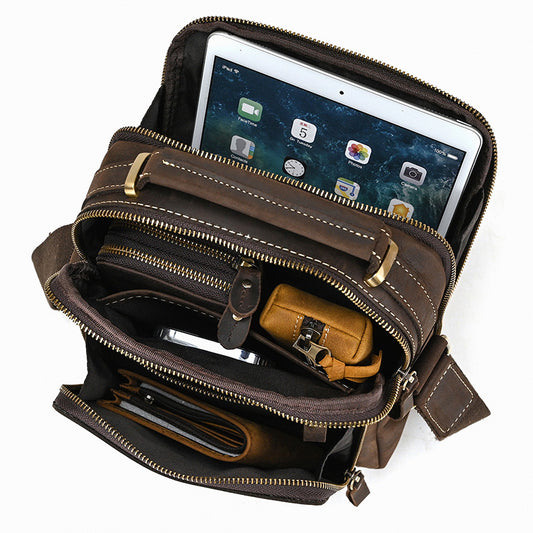 Men's Crazy Horse Leather Large Capacity Retro Men's Shoulder Bags