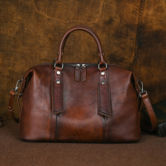Women's Leather Retro Rub Colored Business Large Handbags