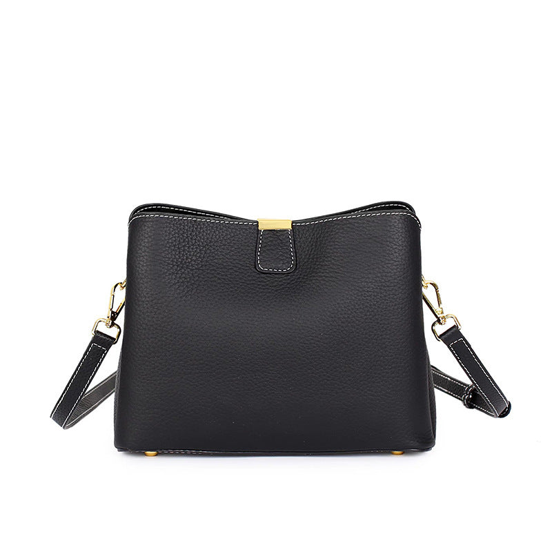 Women's Summer Portable Western Style Fashion Simple Genuine Leather First Bucket Bags