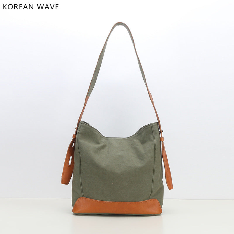 Women's Large Capacity Versatile Contrast Color Genuine Shoulder Bags