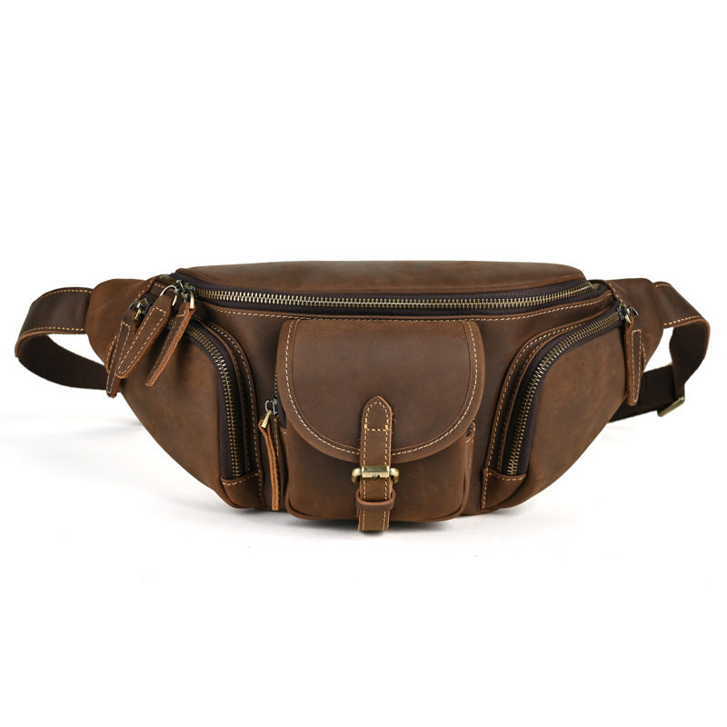 Crazy Horse Leather Retro Motorcycle Genuine Men's Chest Bags