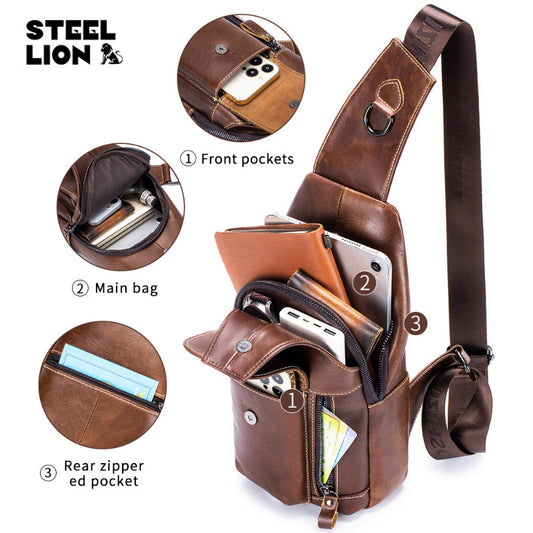 Men's Genuine Leather Retro One First Layer Men's Chest Bags