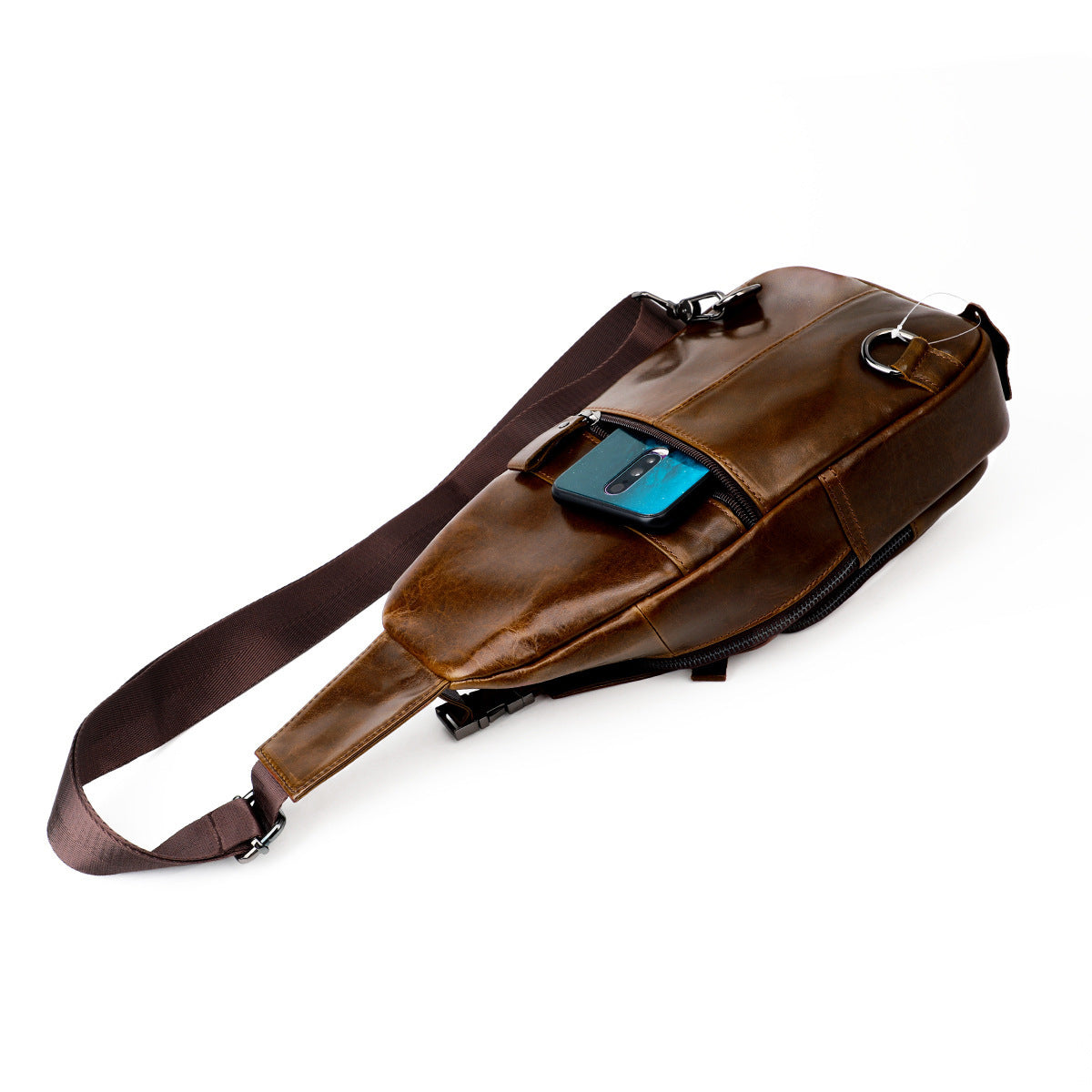 Men's Leather Cowhide Retro Oil Wax Skin Men's Chest Bags