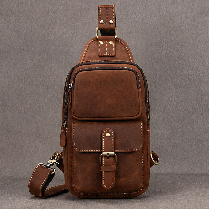 Men's Crazy Horse Leather Message Cowhide Commuter Men's Chest Bags