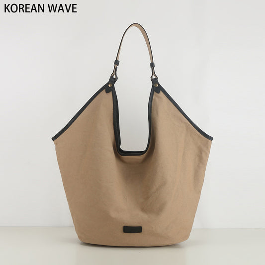 Women's Artistic Striped Canvas Simple Commute Large Shoulder Bags