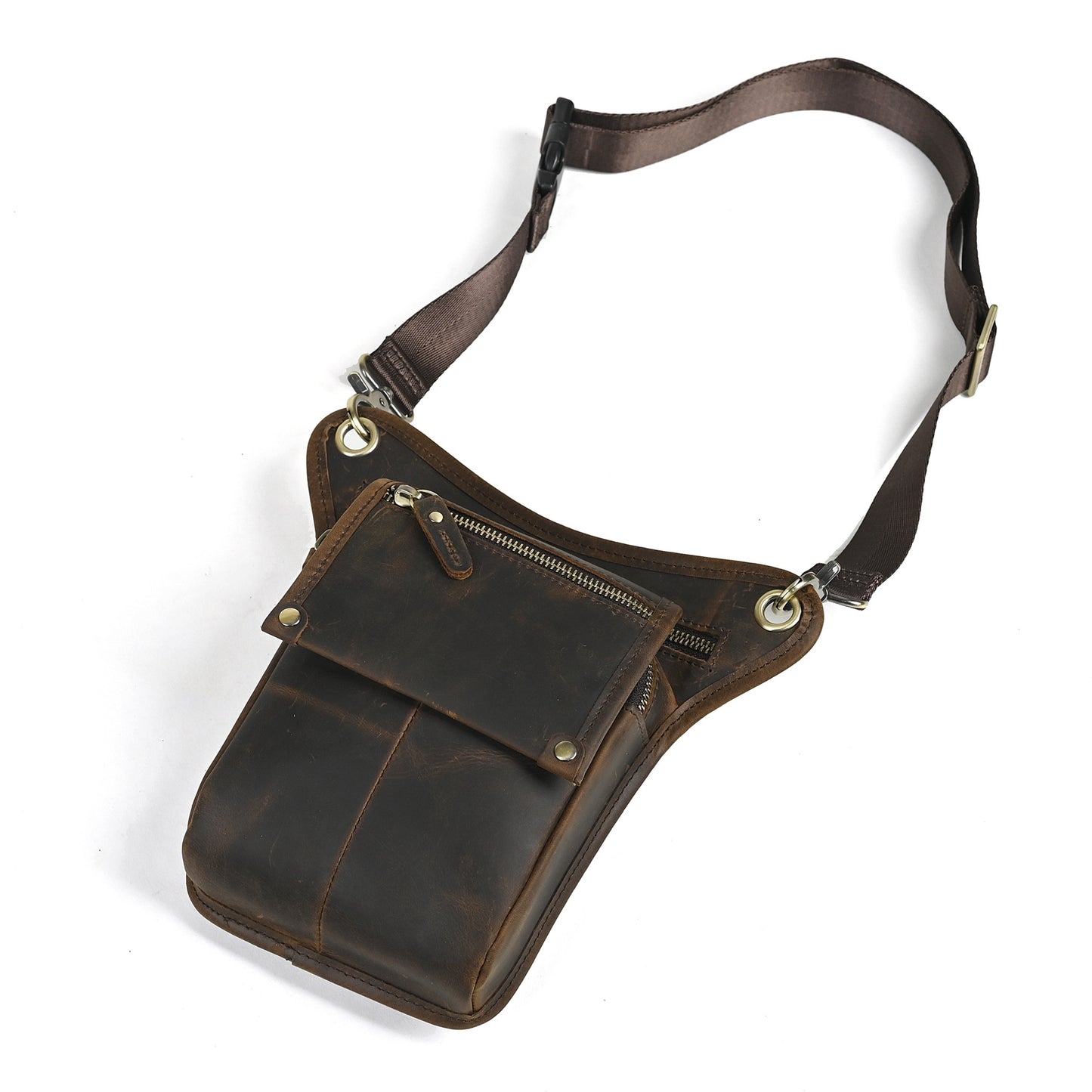 Men's Waxed Leather Cowhide Euro Trendy Cool Men's Chest Bags